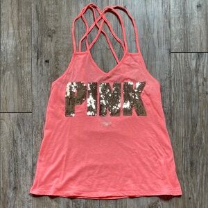 PINK Victoria's Secret Coral Sequin Tank Top